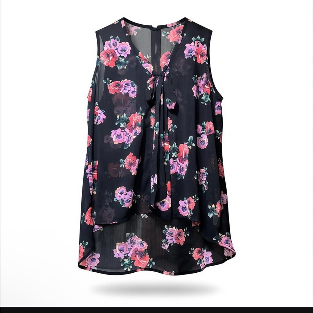 Xhilaration Floral Sleeveless Blouse - Black and Pink